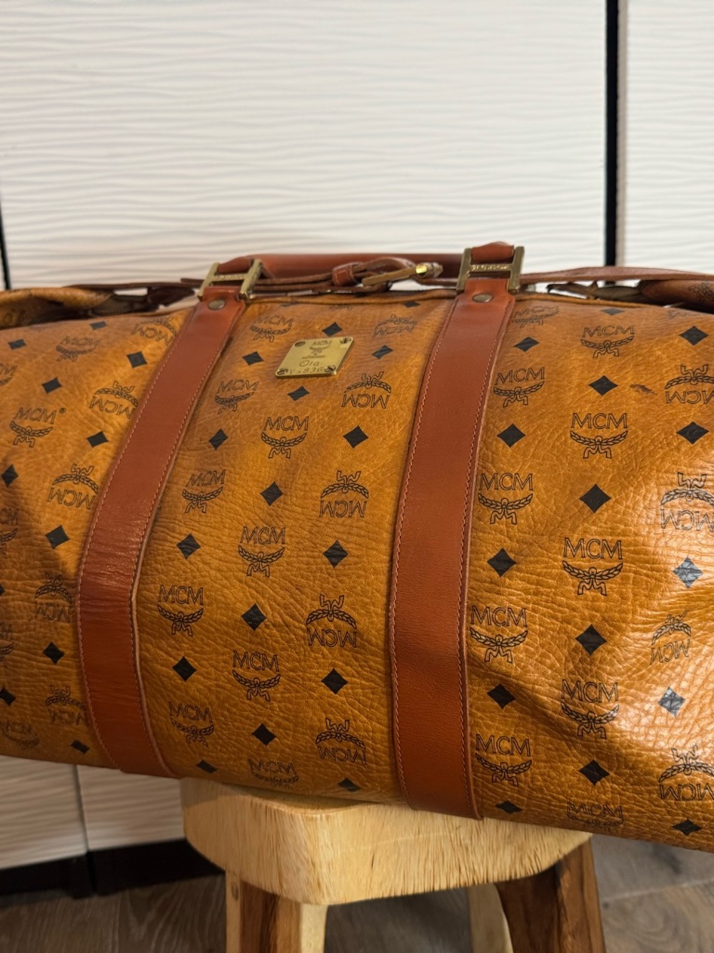 MCM Cognac/Tan Visetos Monogram Duffel Bag